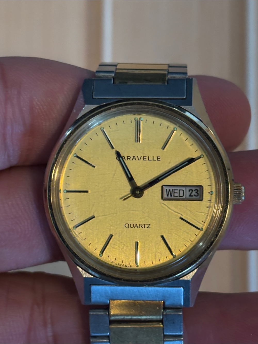 Caravelle Men's Gold Dial Quartz Watch - Gold and Silver Tone